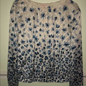 tory burch blouse floral print white and blue 0